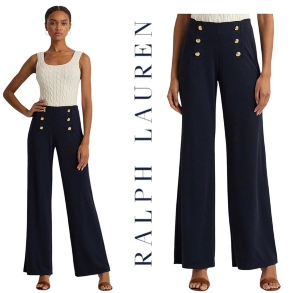 Lauren Ralph Lauren Wide Leg Dark Blue Pants High Waisted